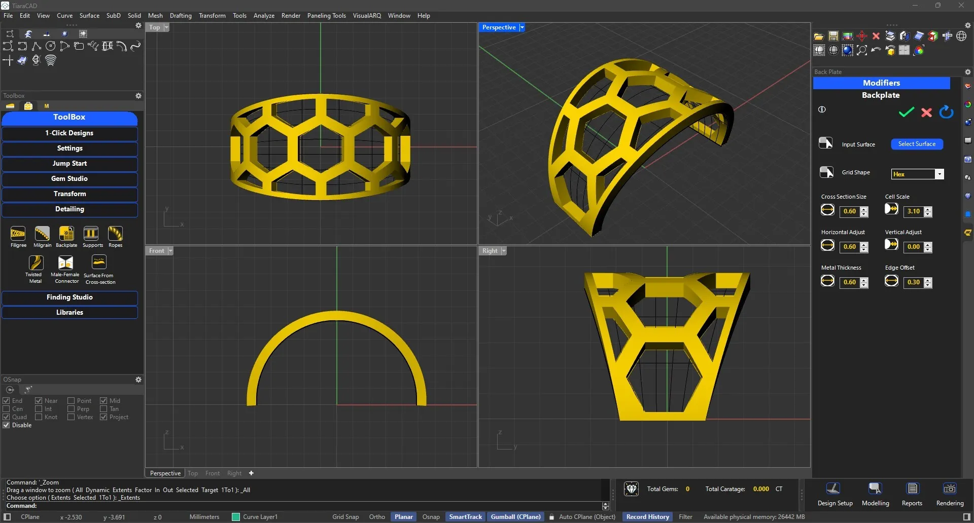 Backplate TiaraCAD Rhino Jewelry plugin
