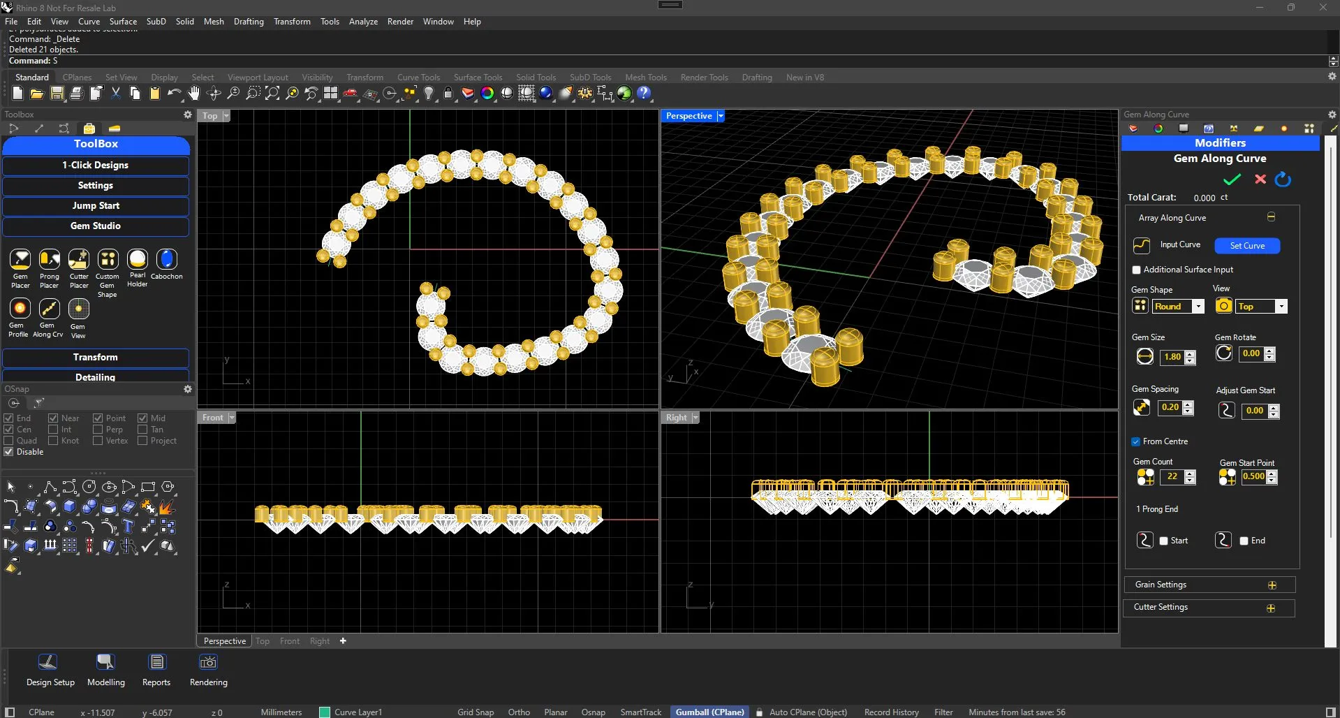 gemAlongCurve TiaraCAD Rhino Jewelry plugin
