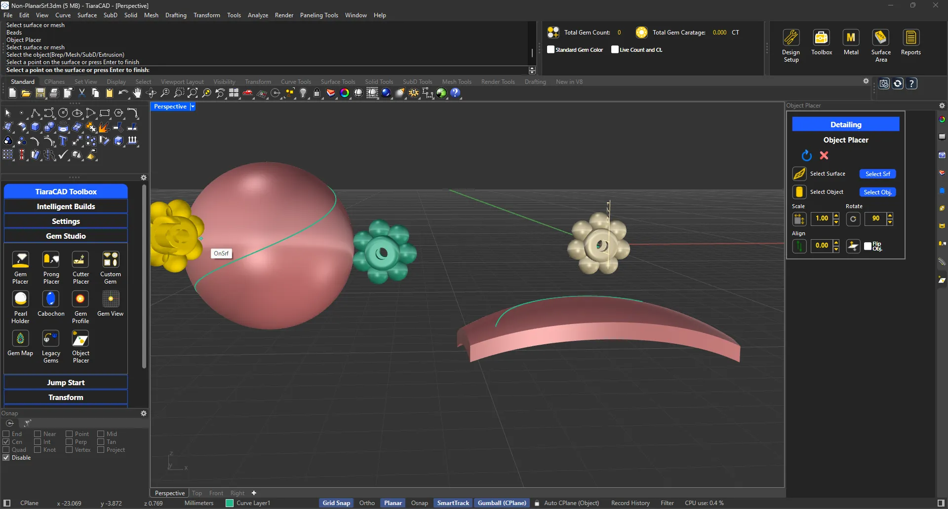 Place Objects on Srf